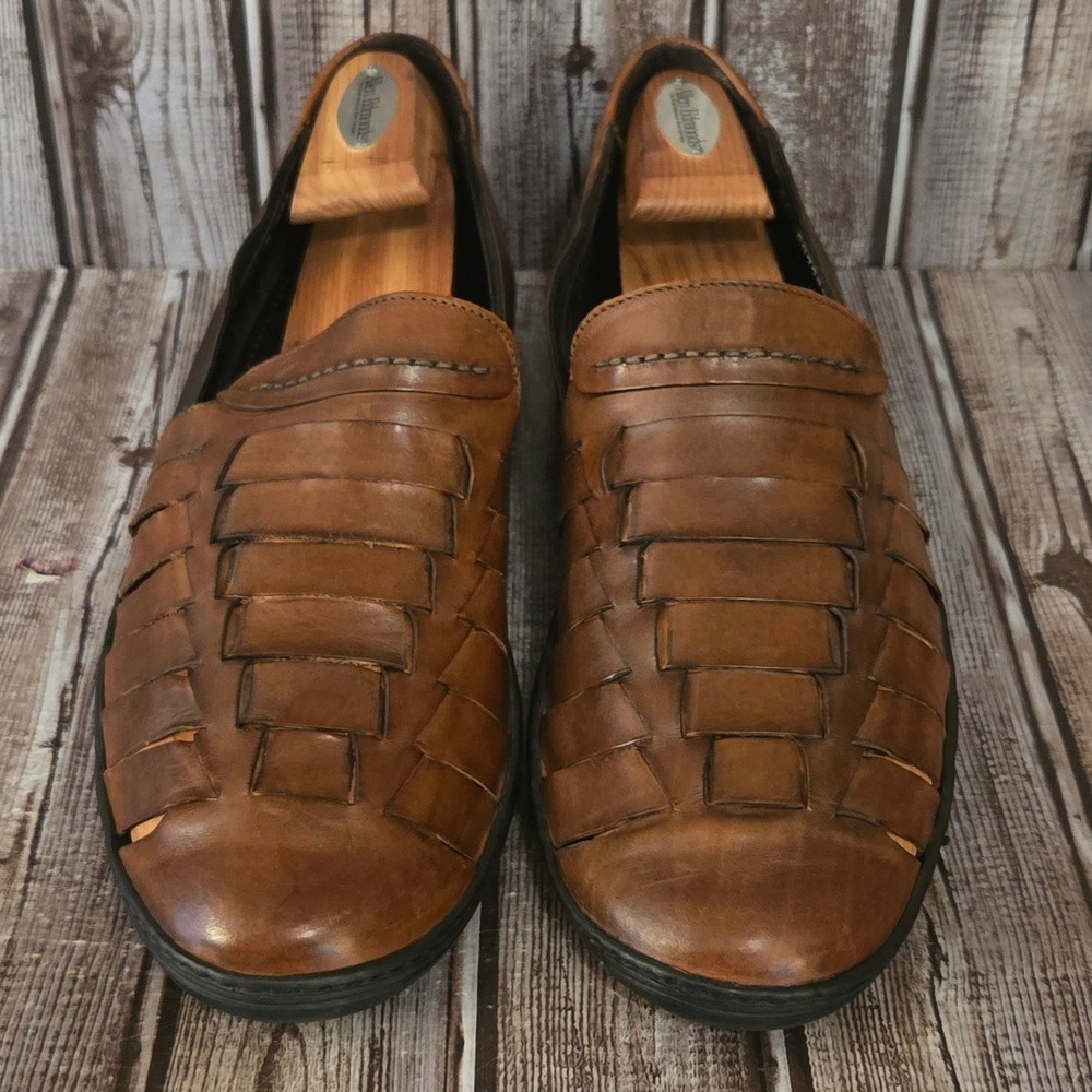 Sz 11.5 M Bragano by Cole Haan Brown Woven Leather Huarache Loafers Excellent